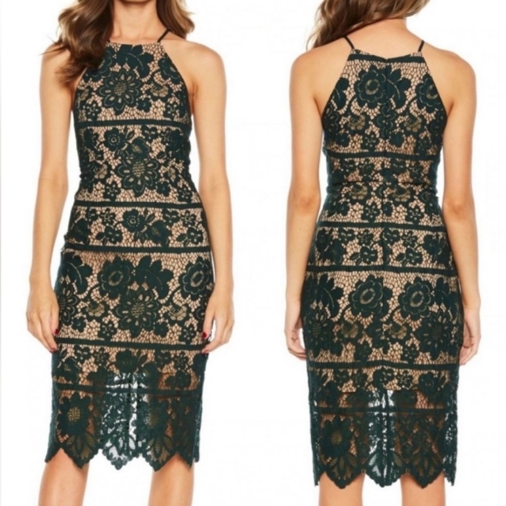 NWT Bardot Mila Halter lace dress in Forest Green